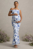 Lita Blue Floral Print Twisted Asymmetric Maternity Maxi Dress