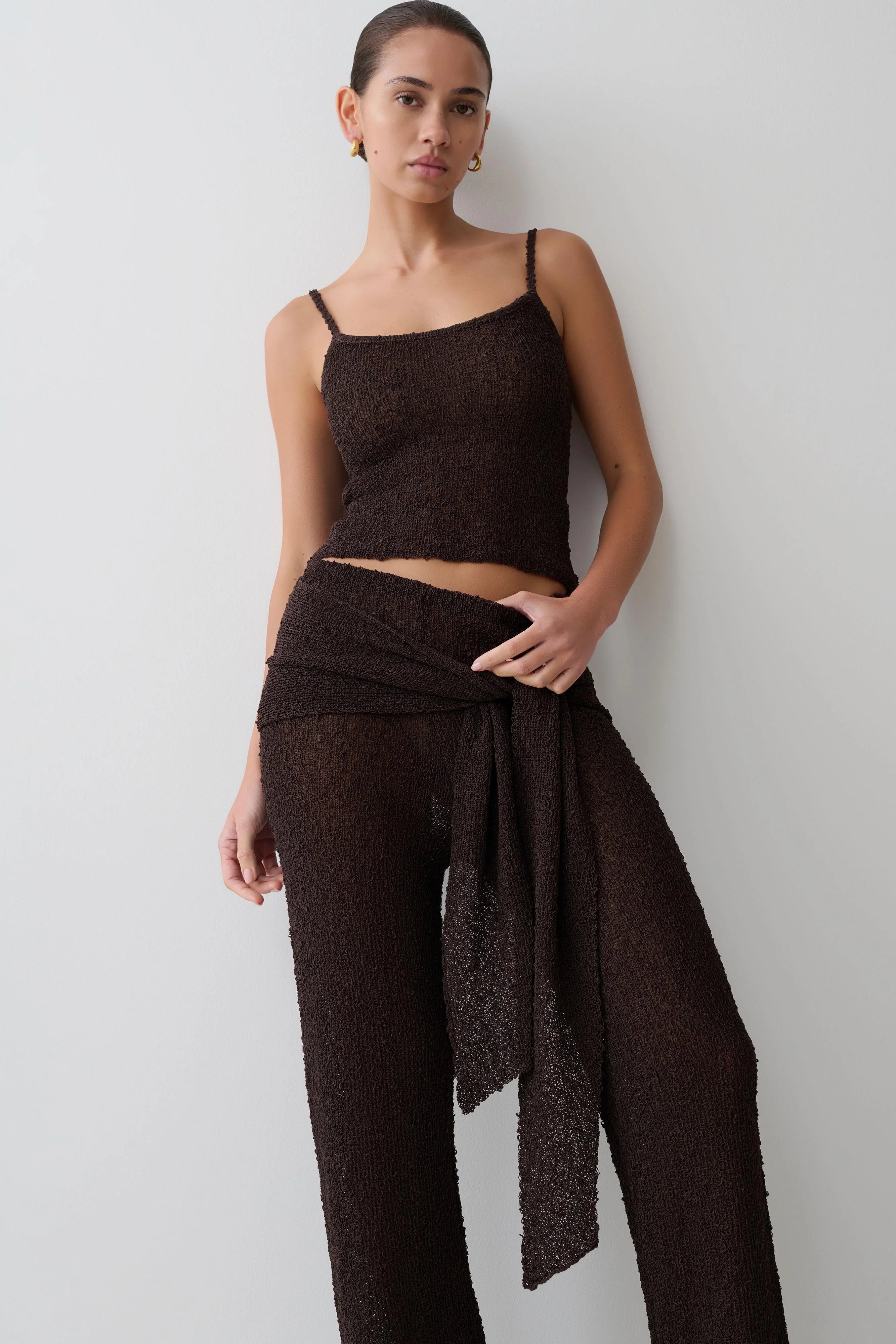Mattais Boucle Knit Pants Dark Chocolate