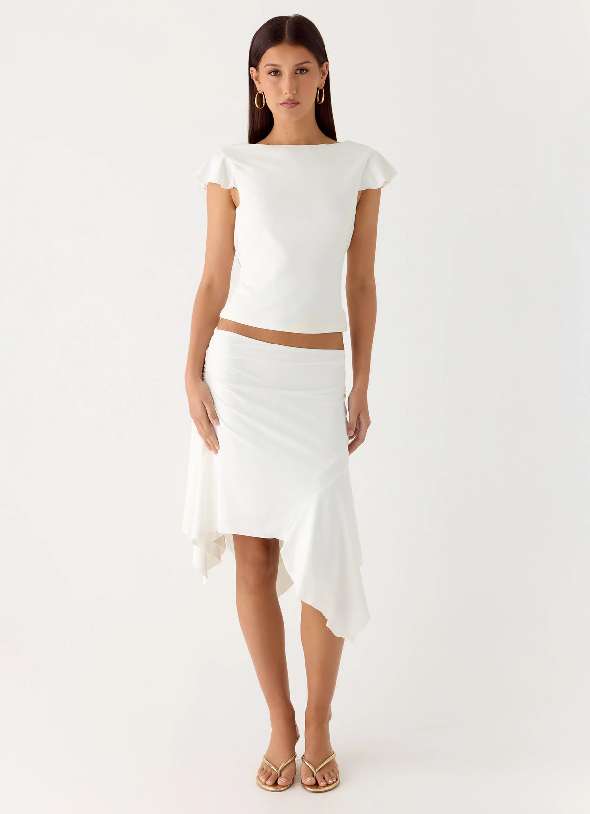 Maxina Asymmetrical Midi Skirt White