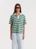 Green Stripe Short Sleeve Polo Top