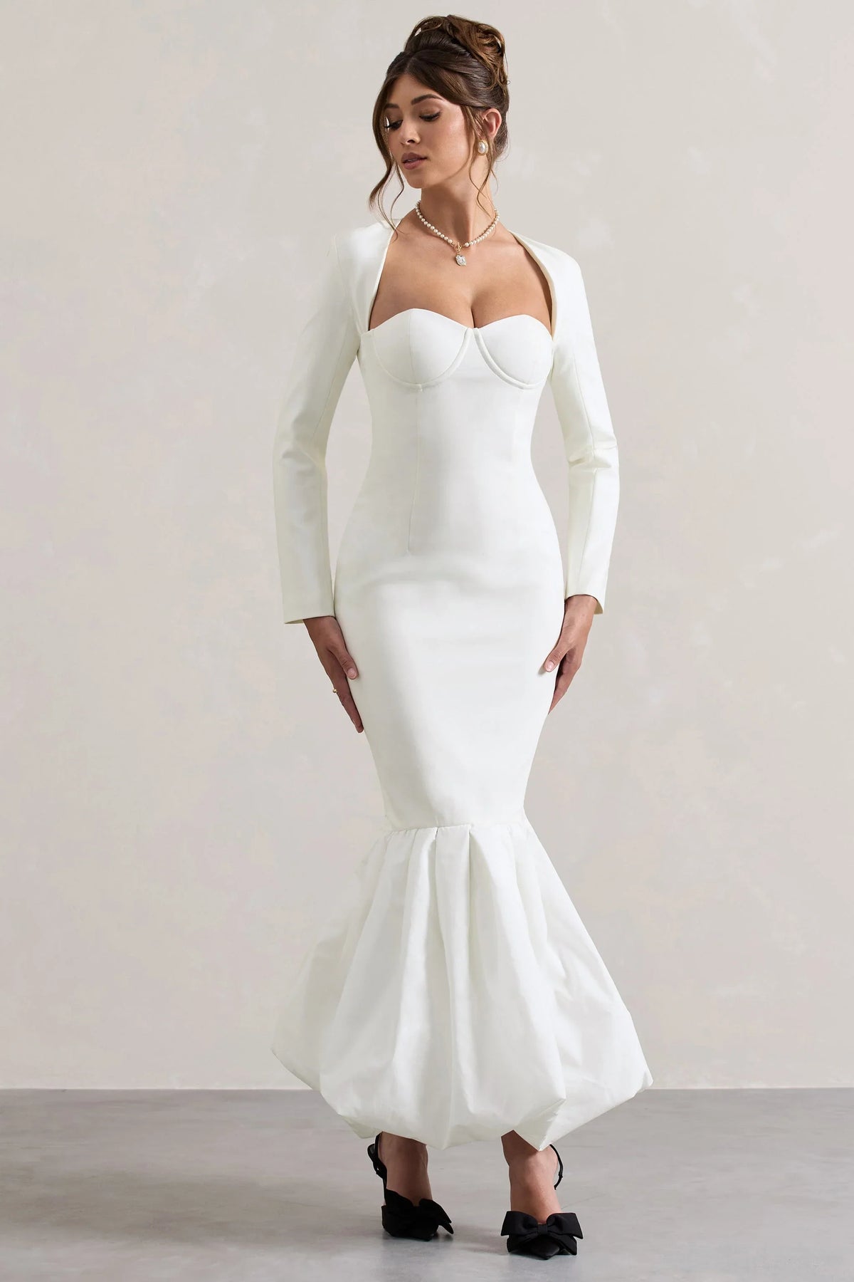 London Cream Sweetheart Maxi Dress With Volume Hem