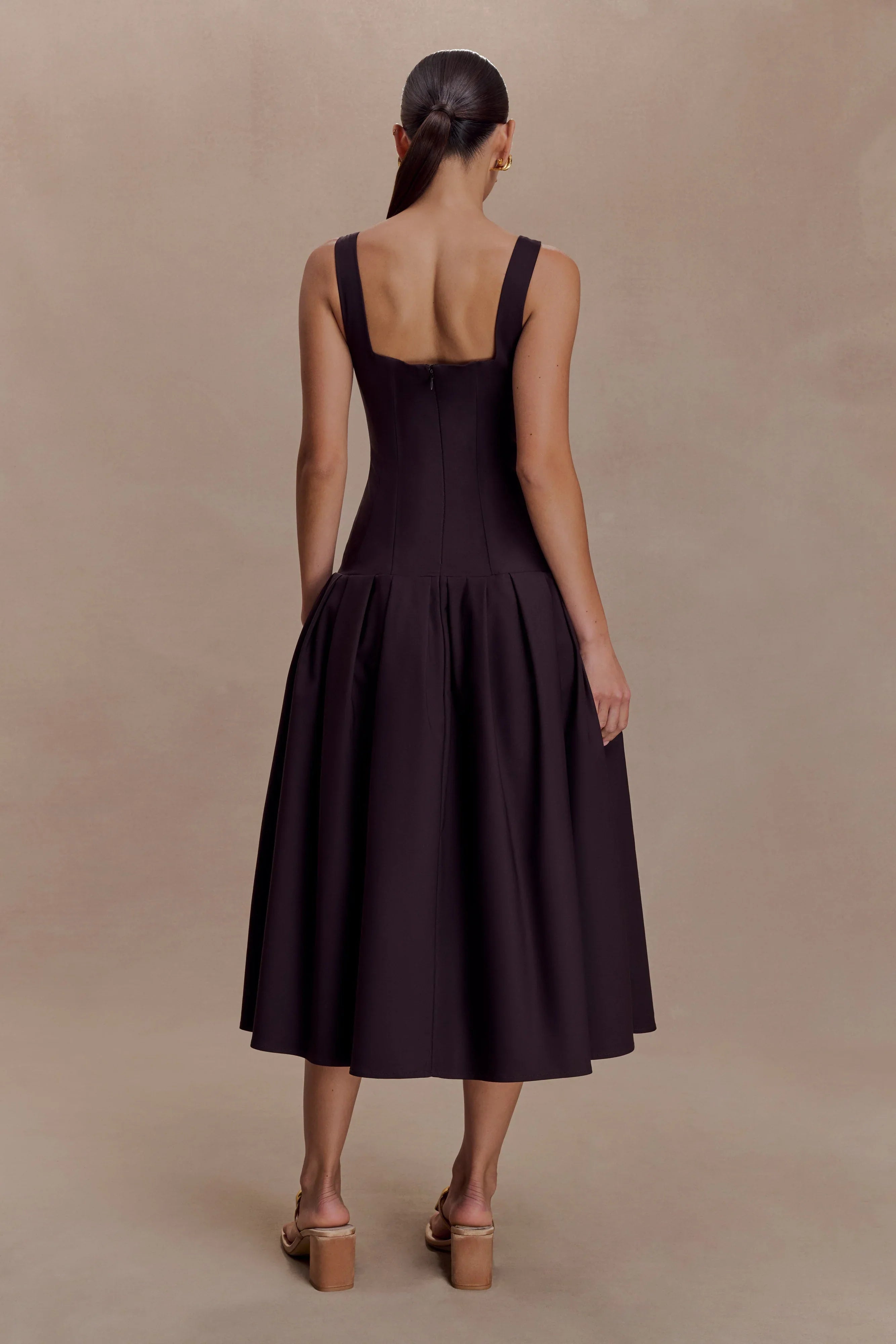 Natascha Drop Waist Cotton Midi Dress Chocolate