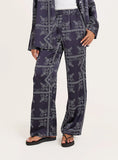 Navy Paisley Print Satin Trousers