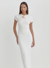 Cream Sheer Knitted Maxi Dress