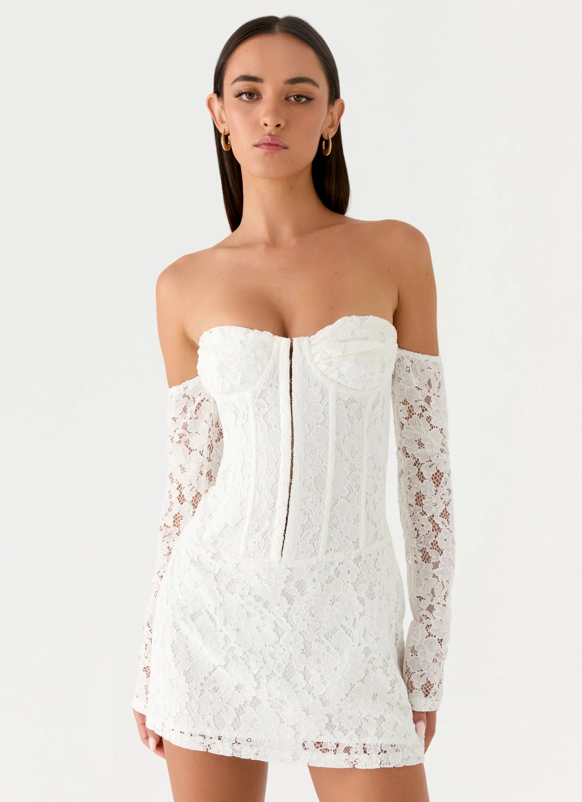 Already Know Lace Long Sleeve Mini Dress White