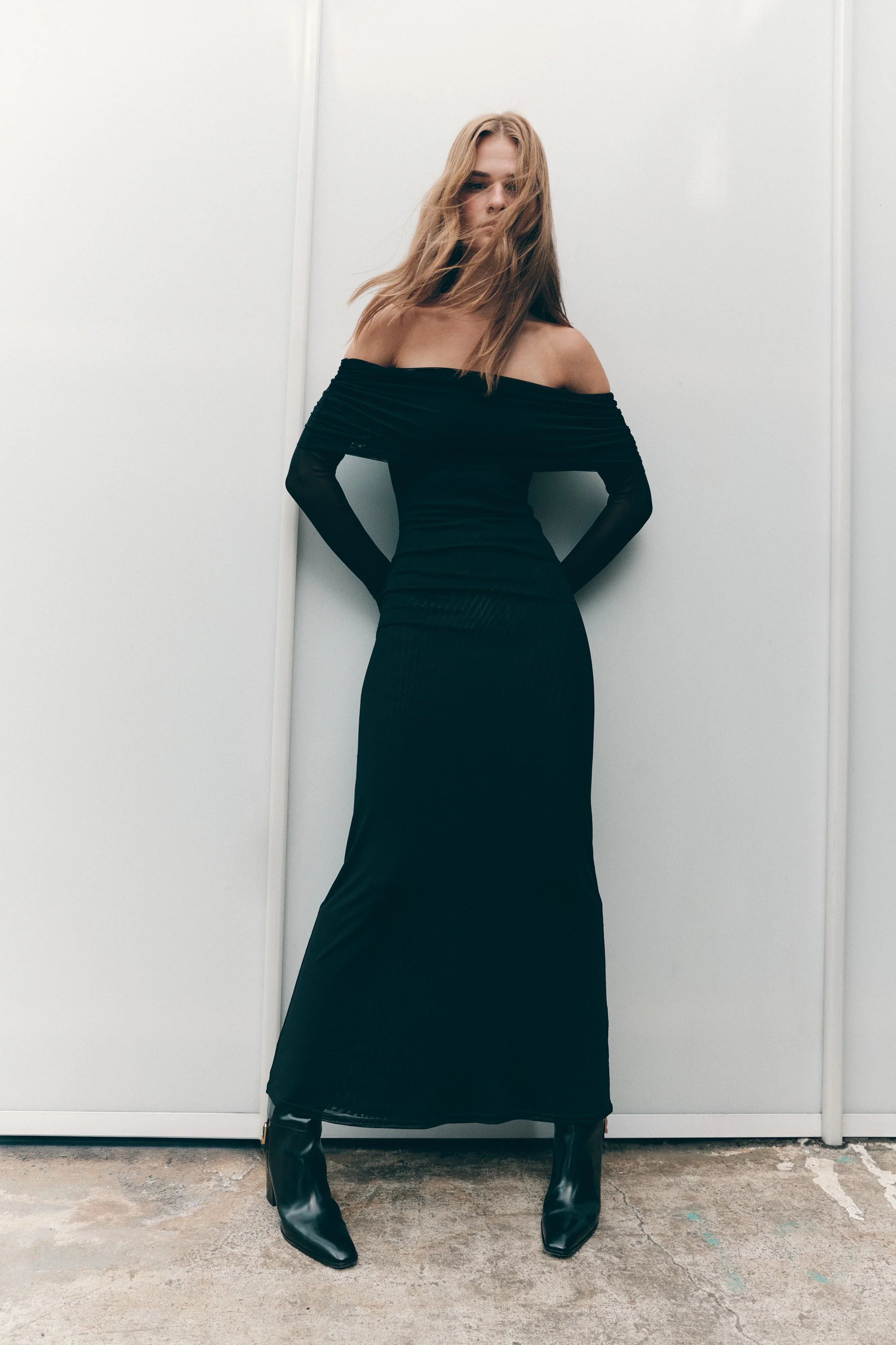 Josie Off Shoulder Mesh Maxi Dress Black