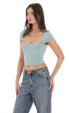 Short Sleeve Crop Top in Seaglass Blue