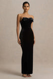 Illusion Black Velvet Bandeau Maxi Dress With Bow Detail