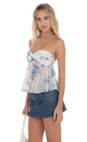 Floral Dotted Strapless Babydoll Top in White
