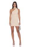 Scarf Halter Rhinestone Dress in Cream Beige