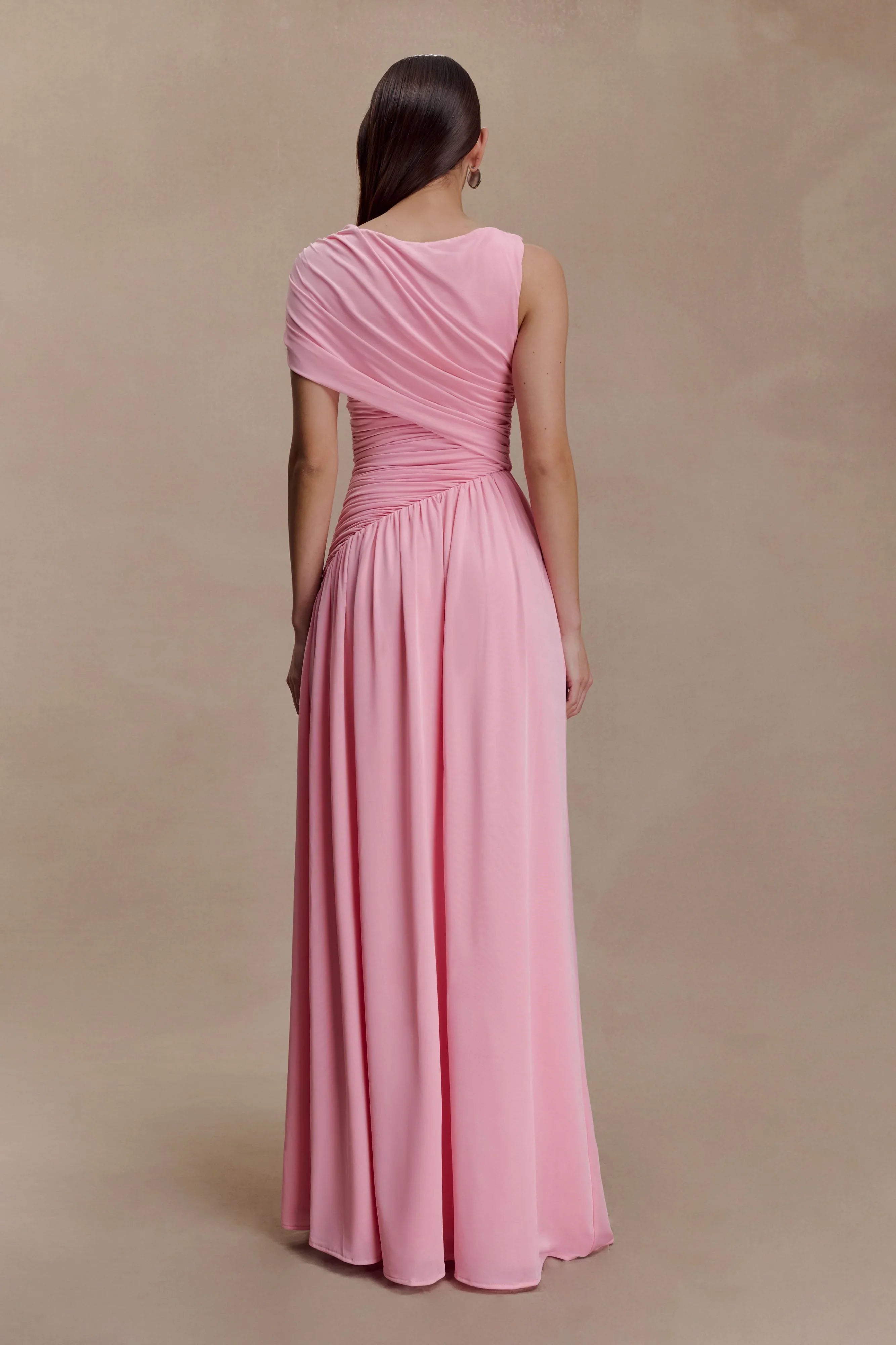 Ayeshya Slinky Asymmetric Maxi Dress Candy Pink