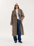 Brown Checked Belted Wool Blend Trench Coat