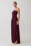 Bex Strapless Slinky Maxi Dress With Split Burgundy