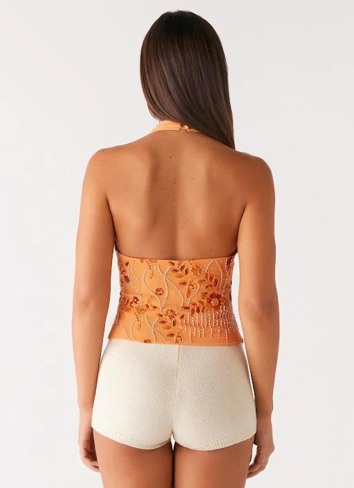 Atlanta Sequin Halter Top Orange