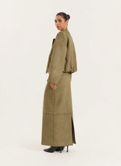 Olive Faux Suede Bomber Jacket