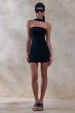 Caresse Black Bandeau Mini Dress With Scarf Detail