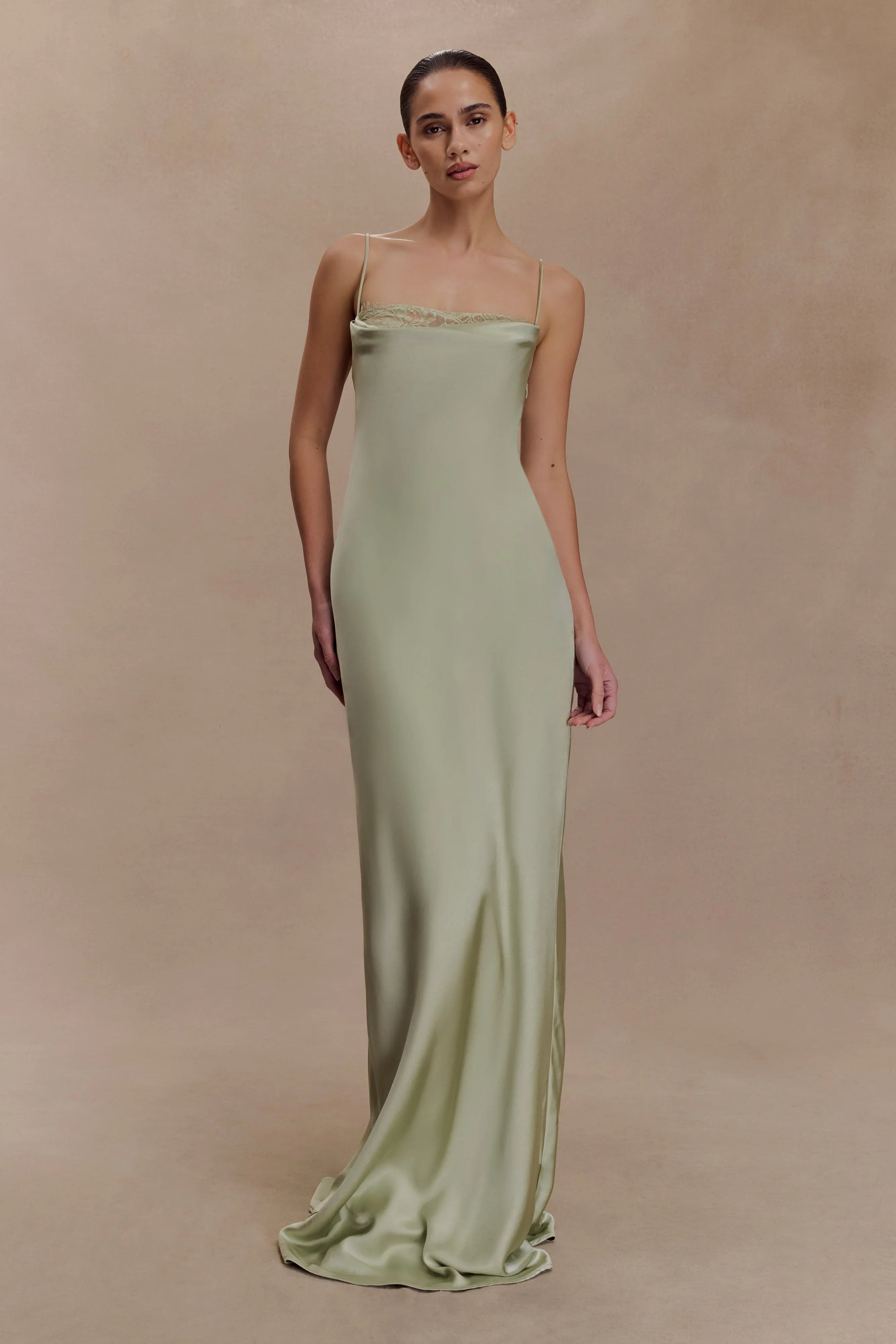 Isadora Lace Satin Maxi Dress Sage