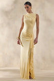 Helessia Lemon Asymmetric Neck Maxi Dress With Gathered Detailing And Sash
