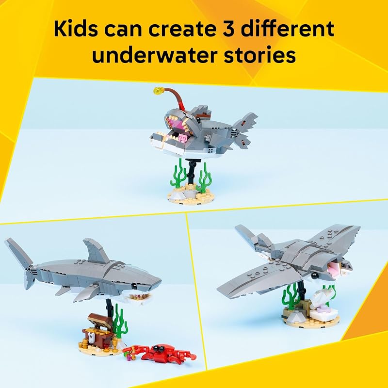LEGO Creator Fierce Shark with a Treasure Chest Building Toy for Boys Girls Kids Build a Shark Fish or Manta Ray Animal Figure Bedroom or Shelf Decor for Ages 8 31381