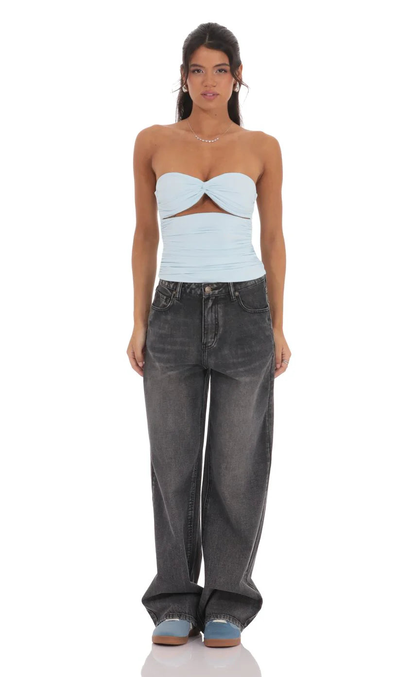 Two Piece Cutout Top in Light Blue