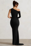 Contradiction Black One Sleeve Asymmetric Maxi Dress