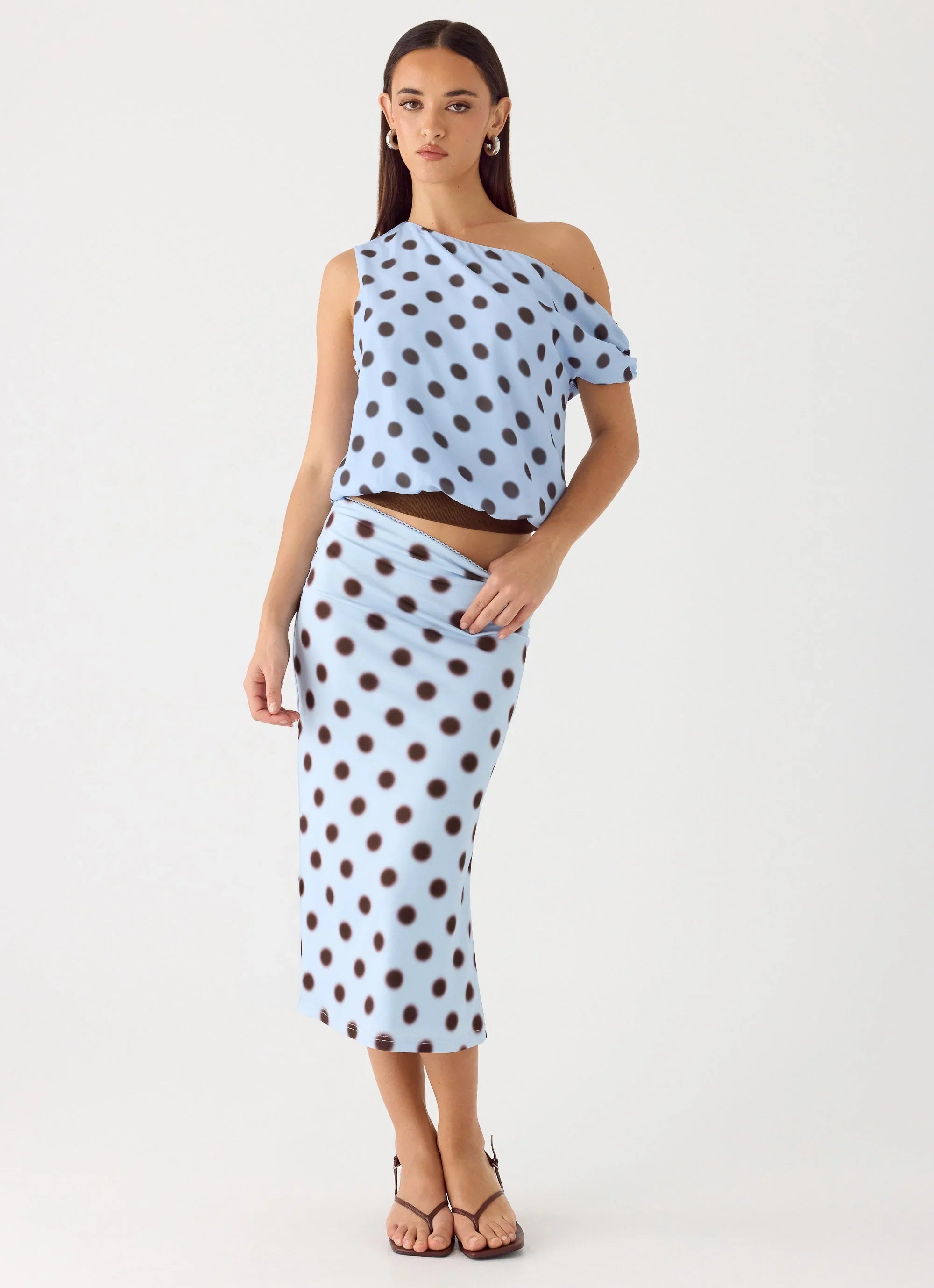 Bahama Low Rise Midi Skirt Blue Mocha Dot