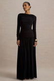 Aniyah Black High Neck Maxi Dress With Ruched Detailing
