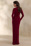 Karessa Berry High Neck Maxi Dress With Gathered Detailing And Front High Split