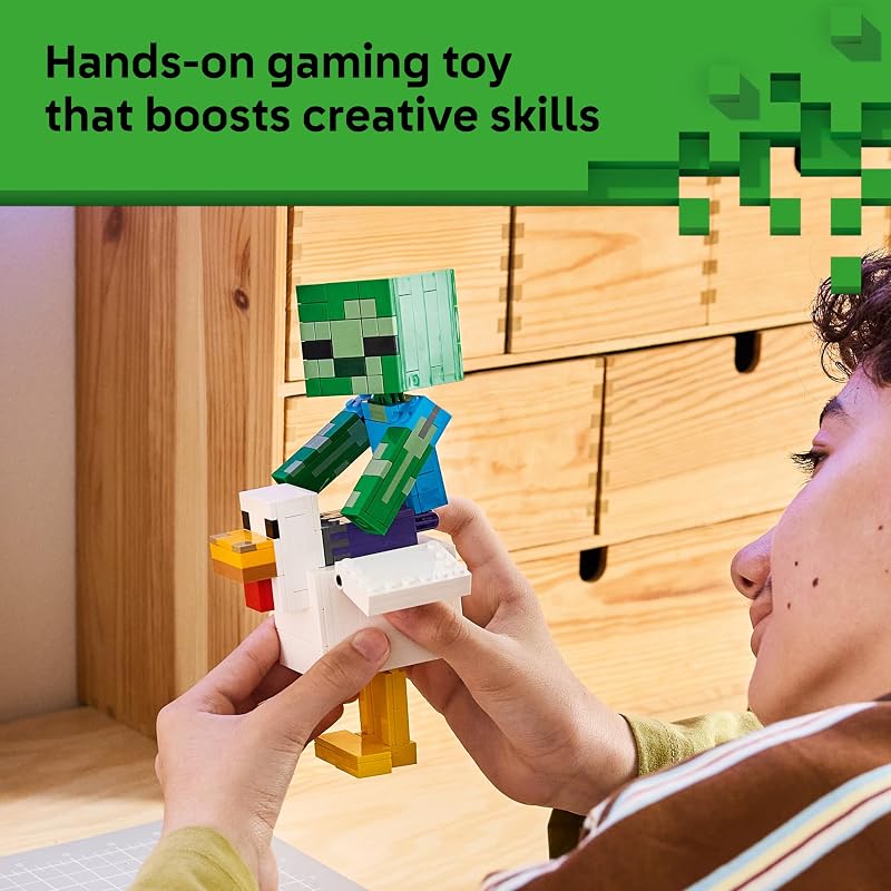 LEGO Minecraft Chicken Jockey 21582 Building Toys for Boys Girls Ages 9 Display for Bedroom 344 pieces Gift for Birthdays