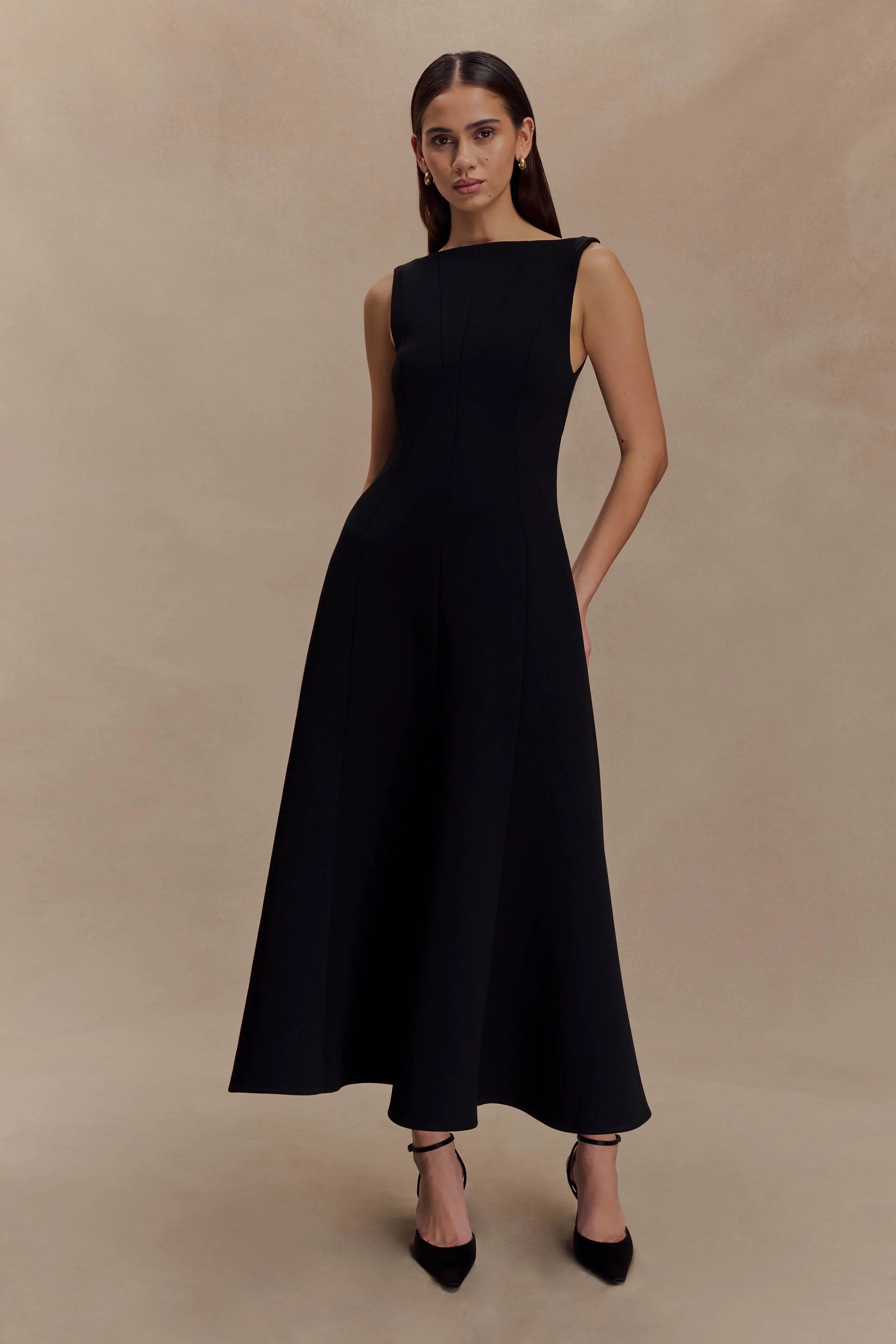 Callista Crepe A Line Midi Dress Black
