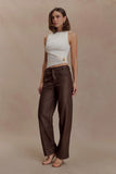 Theo Faux Leather Mid Rise Pants Dark Chocolate