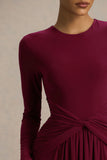 Estrella Berry High Neck Maxi Dress With Ruched Detailing
