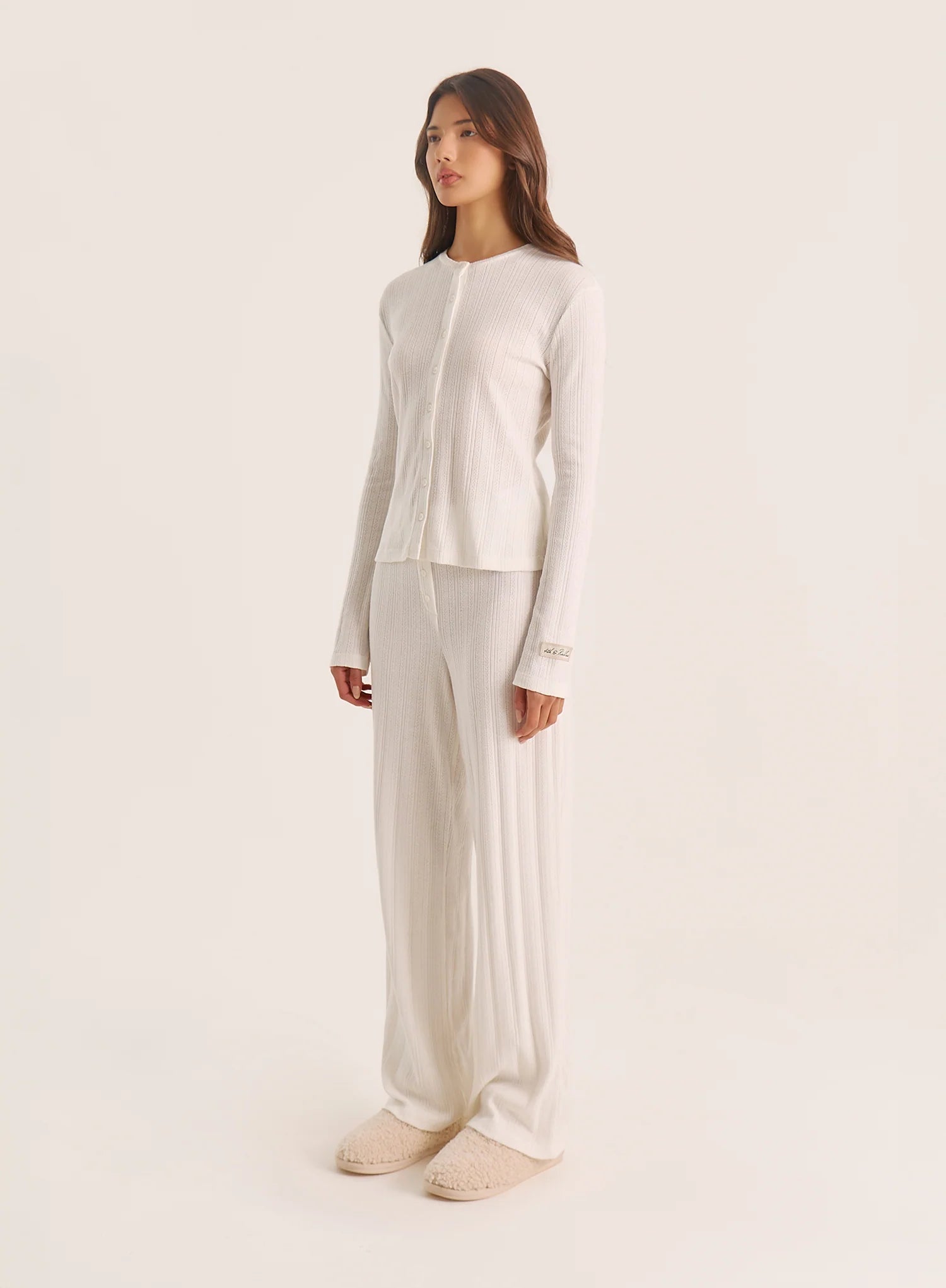 Ecru Printed Pointelle Trousers