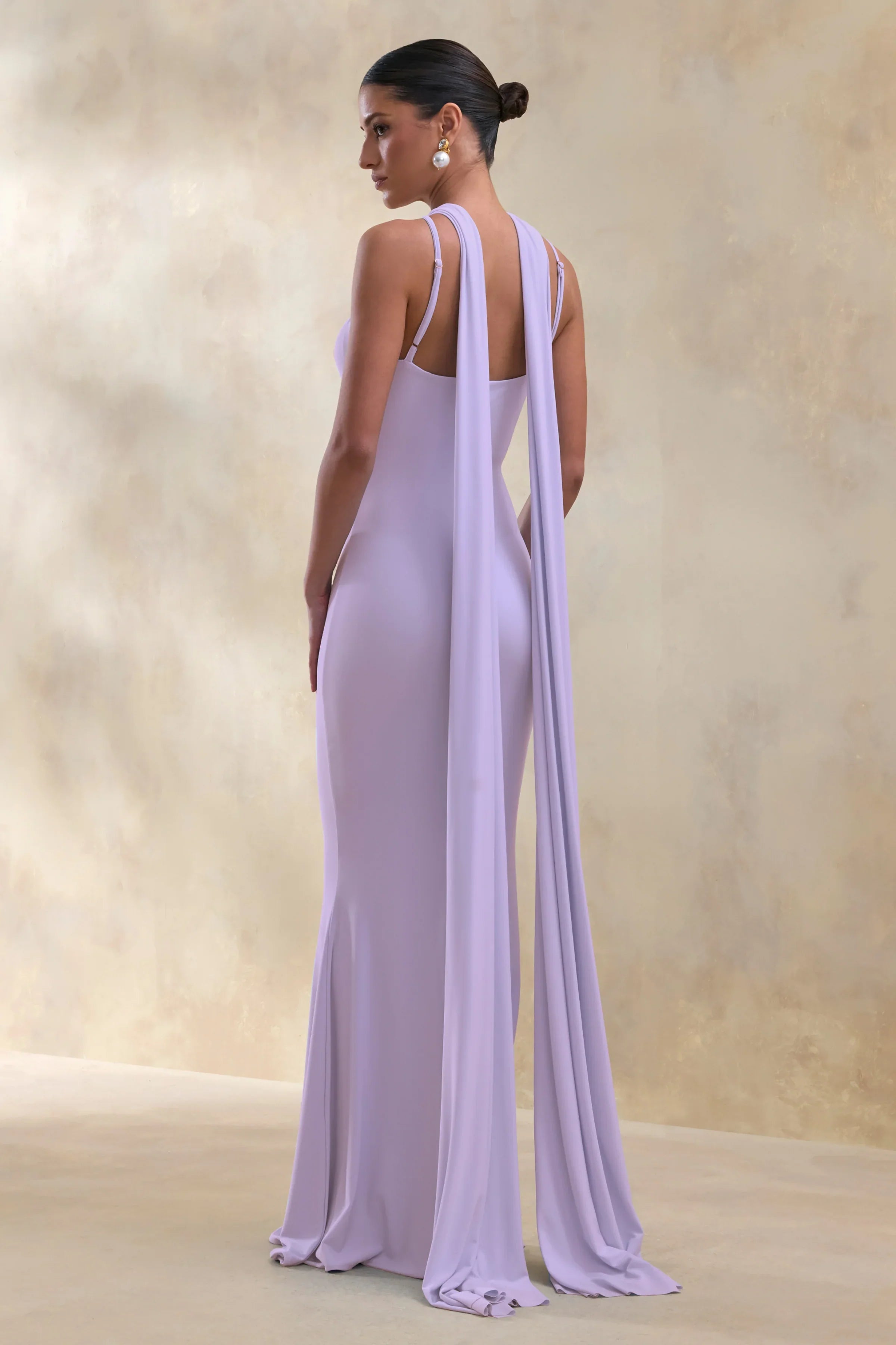 Rhoda Lilac Twist Halter Neck Cape Maxi Dress