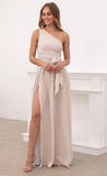 One Shoulder Pleated Dress in Gold