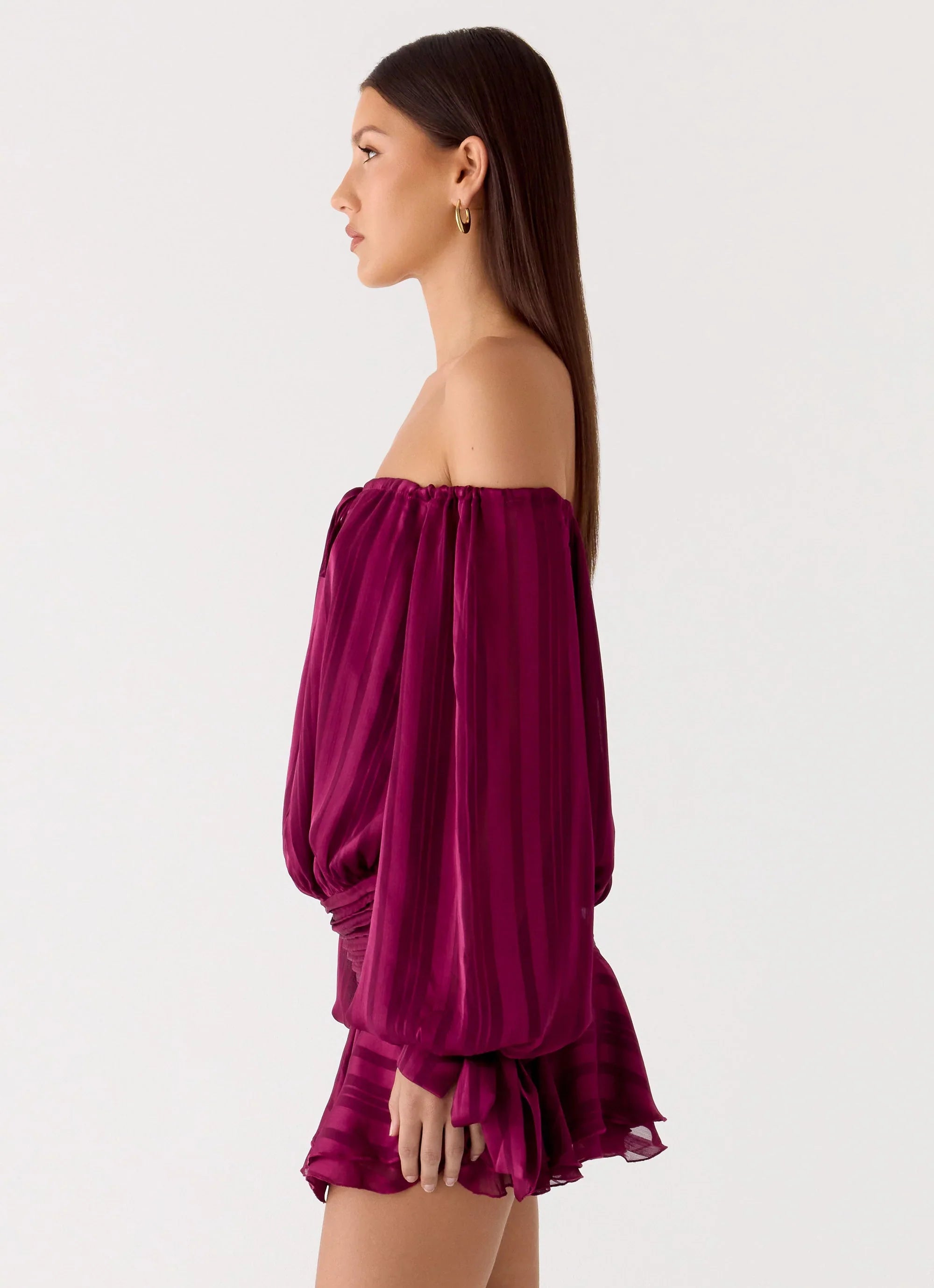 Eira Balloon Sleeve Mini Dress Plum