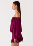 Eira Balloon Sleeve Mini Dress Plum