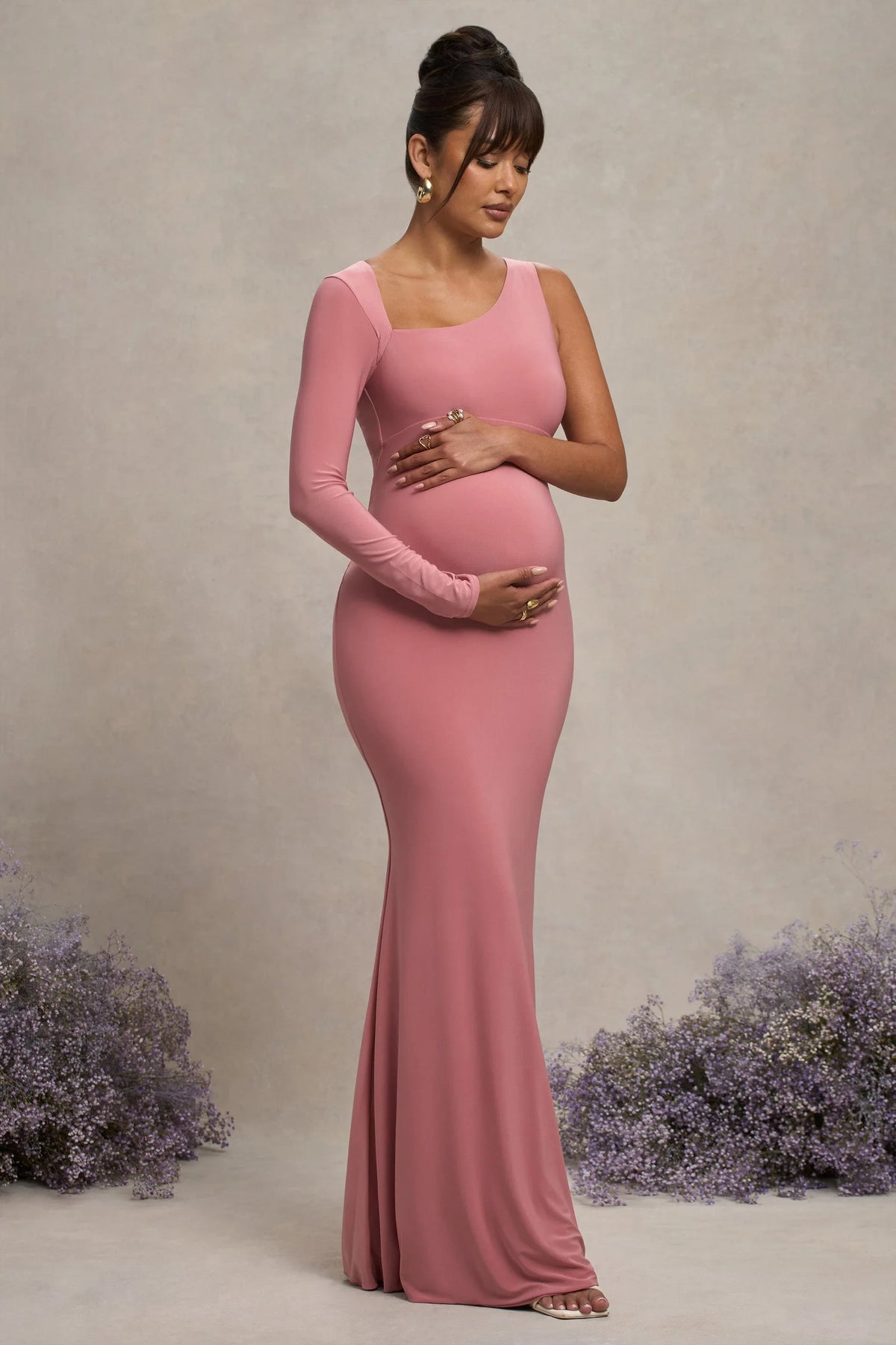 Oh Baby Blush Maternity One Shoulder Bodycon Maxi Dress
