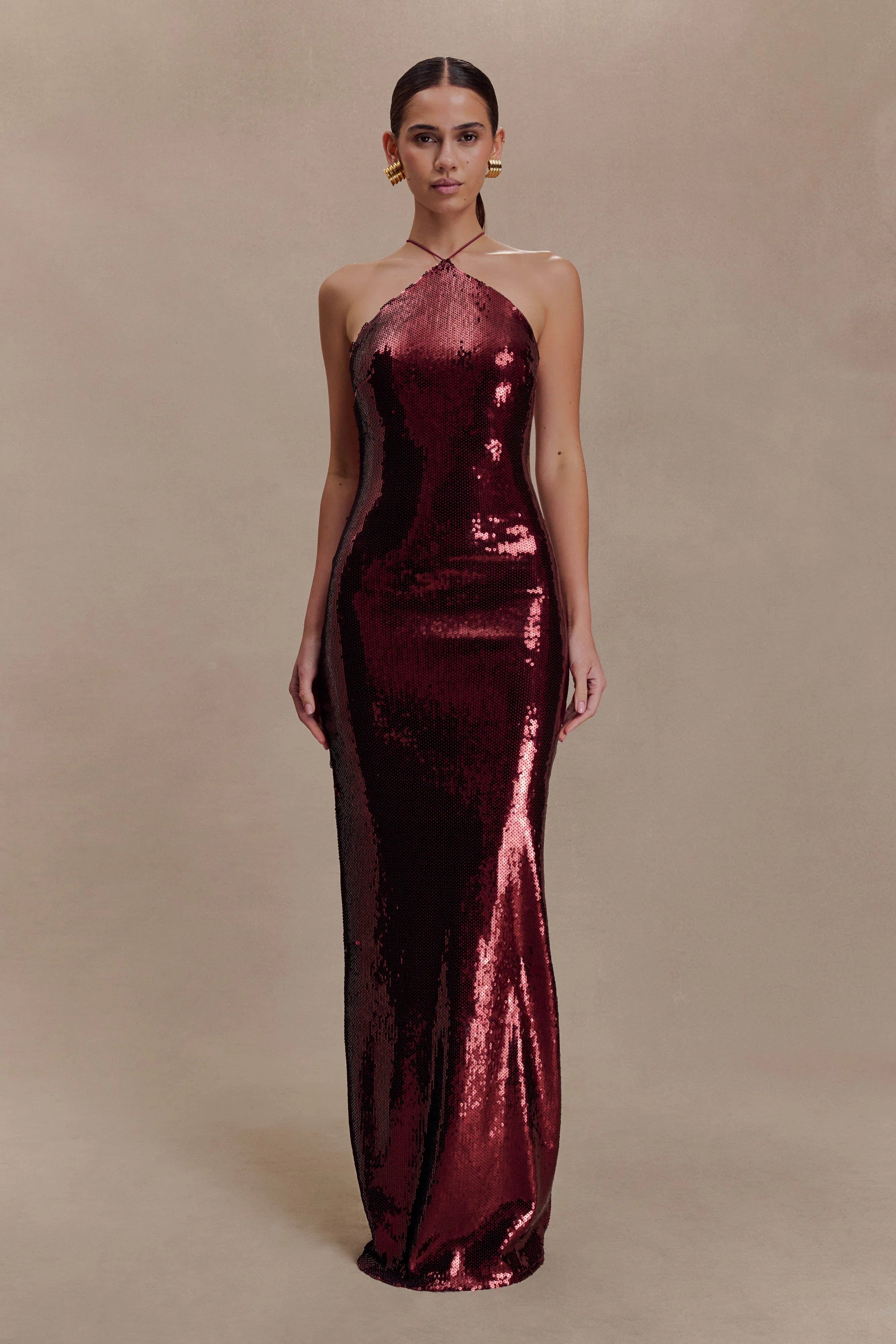 Baldwin Sequin Cut Out Maxi Dress Mahogany