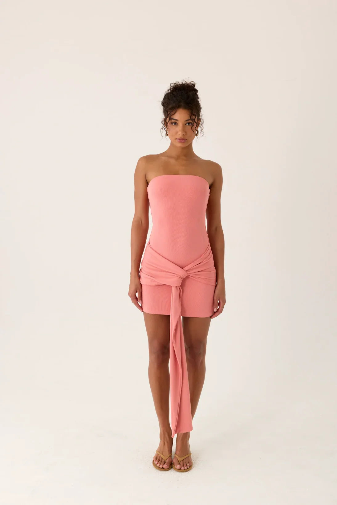 Jiliana Strapless Mini Dress Coral