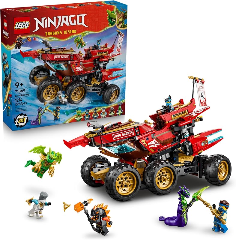 LEGO NINJAGO Land Bounty 71869 Building Toys for Boys Girls Ages 9 3 Toy Vehicles Set Pretend Play 6 Minifigures 1214 pieces Gift Idea