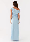 Heart Of Glass Satin Maxi Dress Blue