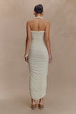 Camila Ruched Halter Midi Dress Ivory