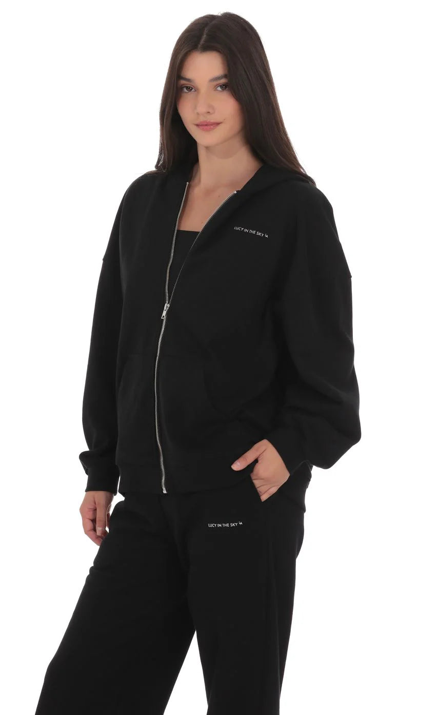 Oversize Zip Up Hoodie in Black