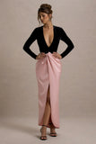 Love Spell Black Velvet Plunge Neck Maxi Dress With Pink Satin Skirt