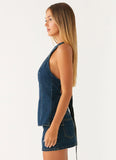 Maysa Denim Top Washed Denim