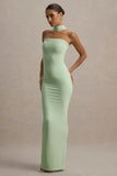 Nobu Light Green Bandeau Maxi Dress With Halter Collar