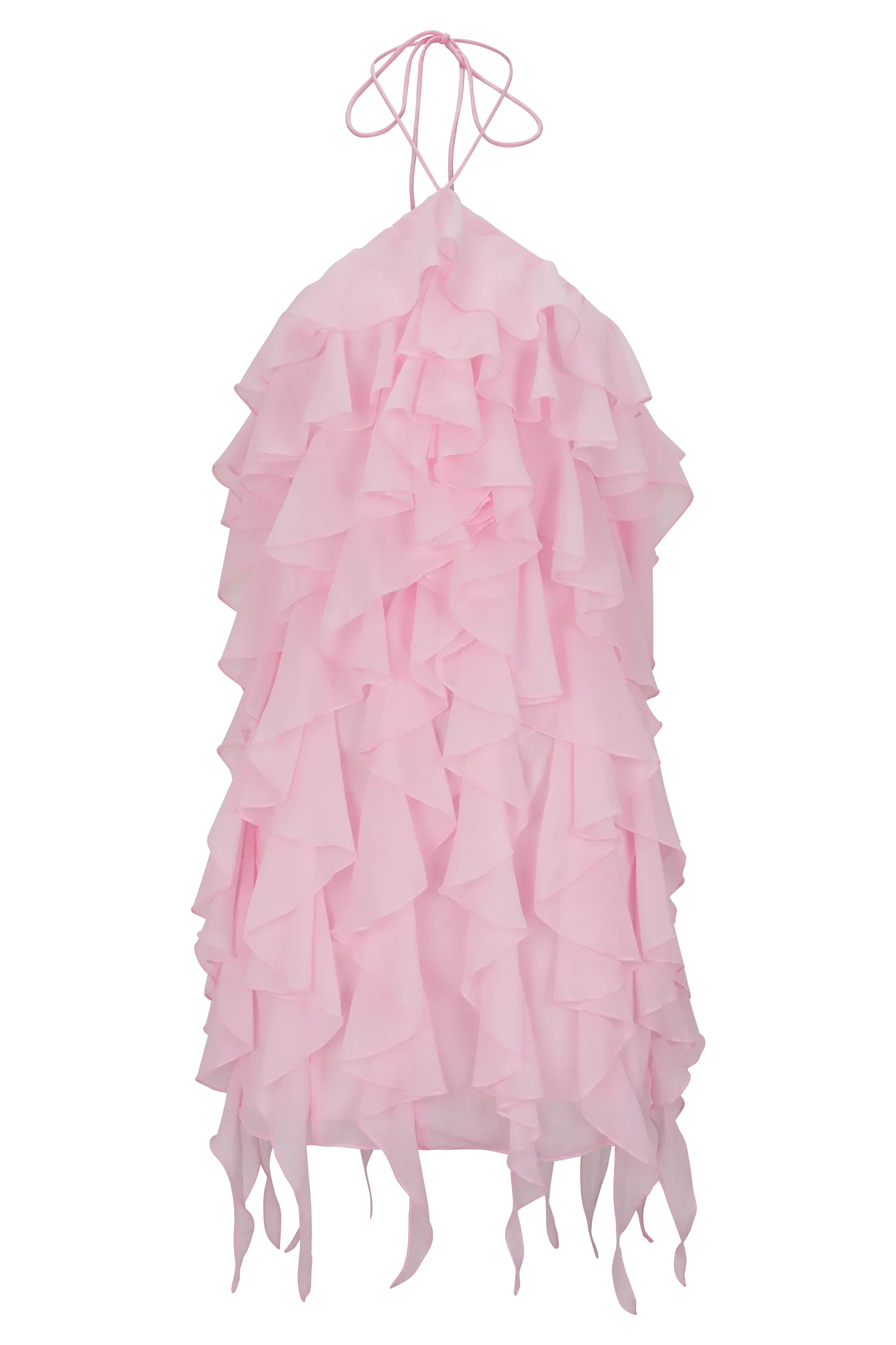 Marigold Ruffle Halter Mini Dress Powder Pink