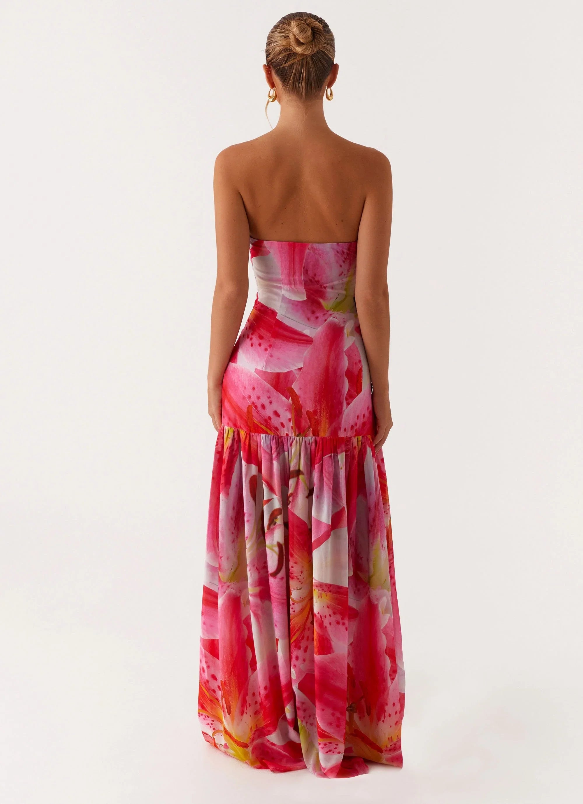 Eden Strapless Maxi Dress White Pink Lilly