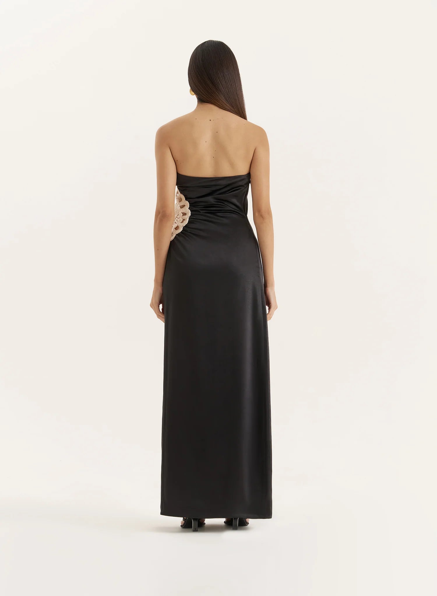 Black Crochet Insert Satin Bandeau Dress